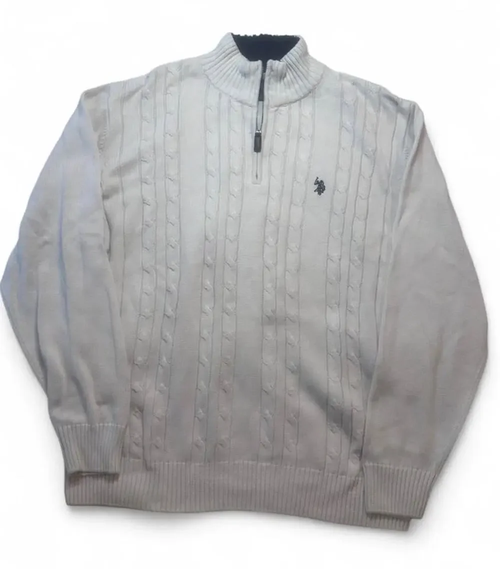 U.S. Polo Assn. XL Cotton Blend Quarter-Zip Cable Knit Sweater
